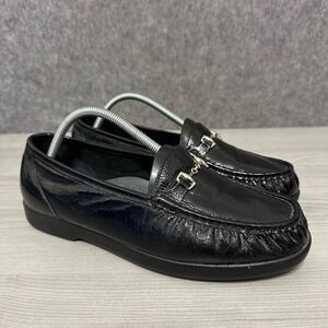 SAS Metro Womens Black Patent Leather Horsebit Loafers Size 11 WW Slip On Shoes